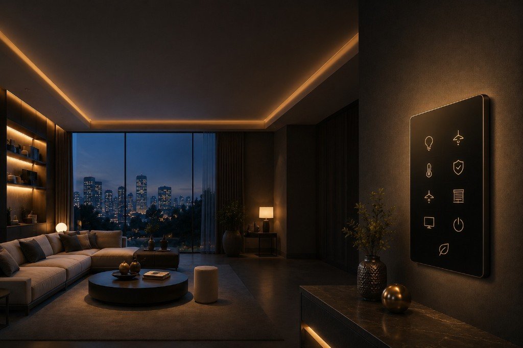 VAJRA smart touch panel in luxury living room